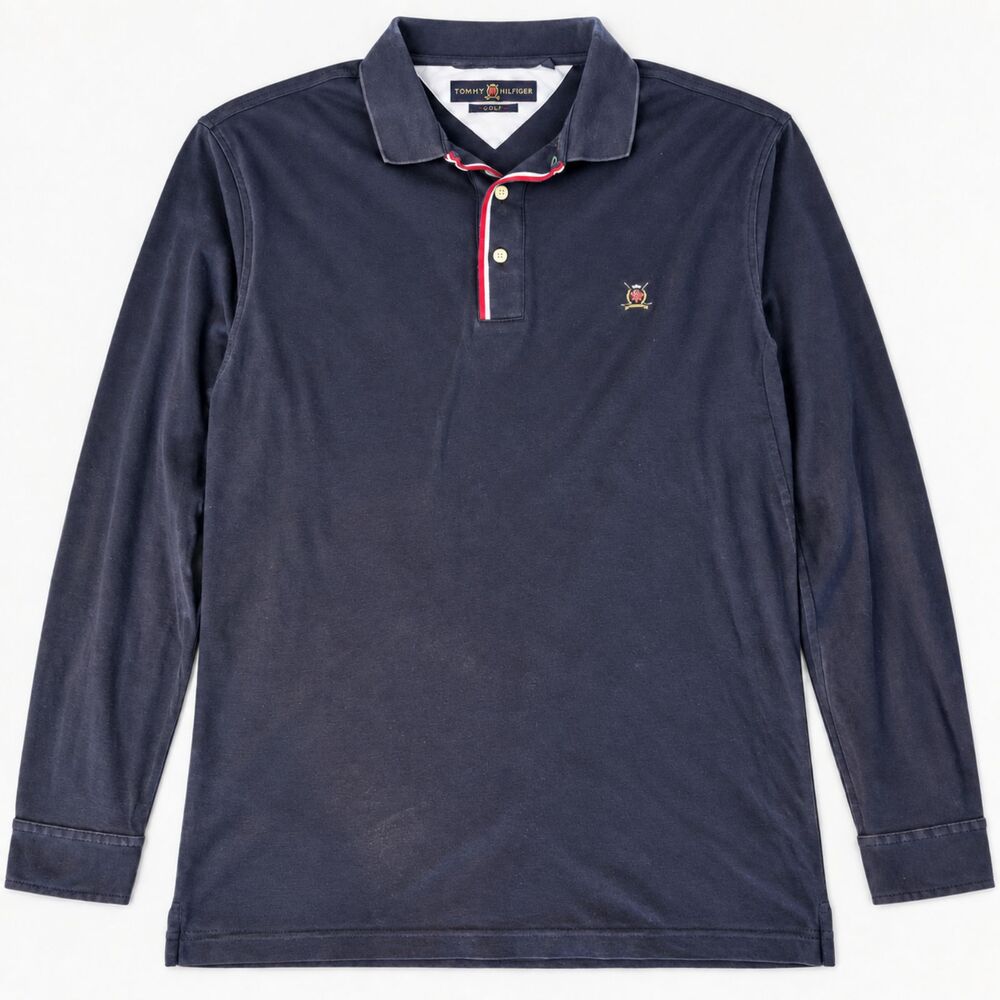 Tommy Hilfiger Golf Men's L Navy Long Sleeve Polo Mercerized Pima Cotton Preppy